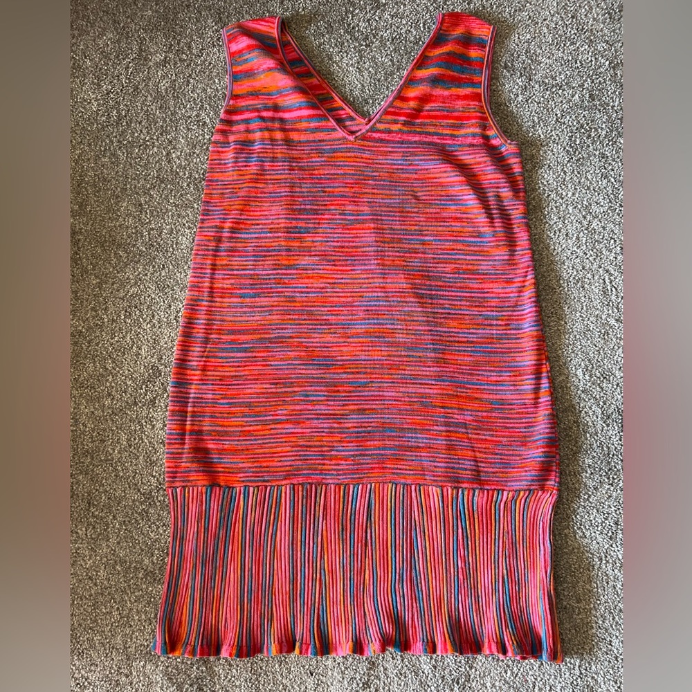 Scoop dress womens XL pink micro stripe v-back ruffles office resortwear ballet